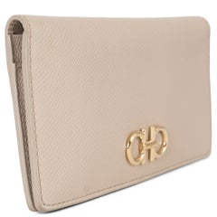 SALVATORE FERRAGAMO Stone beige leather GANCINI CONTINENTAL Wallet