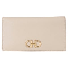 SALVATORE FERRAGAMO Stone beige leather GANCINI CONTINENTAL Wallet