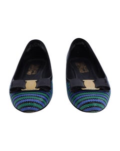 Salvatore Ferragamo Striped Vara Bow Ballet Flats in Multicolor Patent Leather