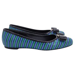 Salvatore Ferragamo Striped Vara Bow Ballet Flats in Multicolor Patent Leather