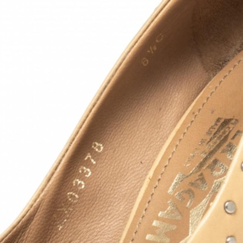 Salvatore Ferragamo Studded Leather Espadrille Wedge Platform Pumps Size 39 For Sale 1