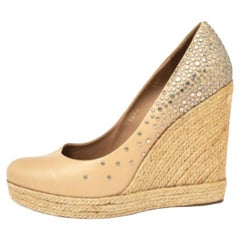 Salvatore Ferragamo Studded Leather Espadrille Wedge Platform Pumps Size 39
