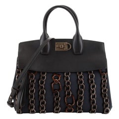 Salvatore Ferragamo Studio Satchel Embroidered Canvas and Leather Medium