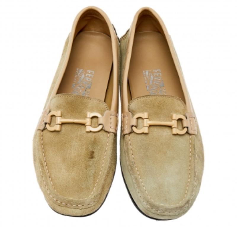 Marrone Salvatore Ferragamo Mocassini in pelle e camoscio Gancini Bit Slip On Taglia 39,5 in vendita