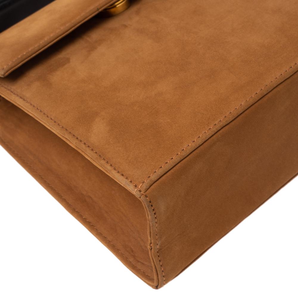 Brown Salvatore Ferragamo Tan/Black Nubuck Leather Vara Bow Top Handle Bag