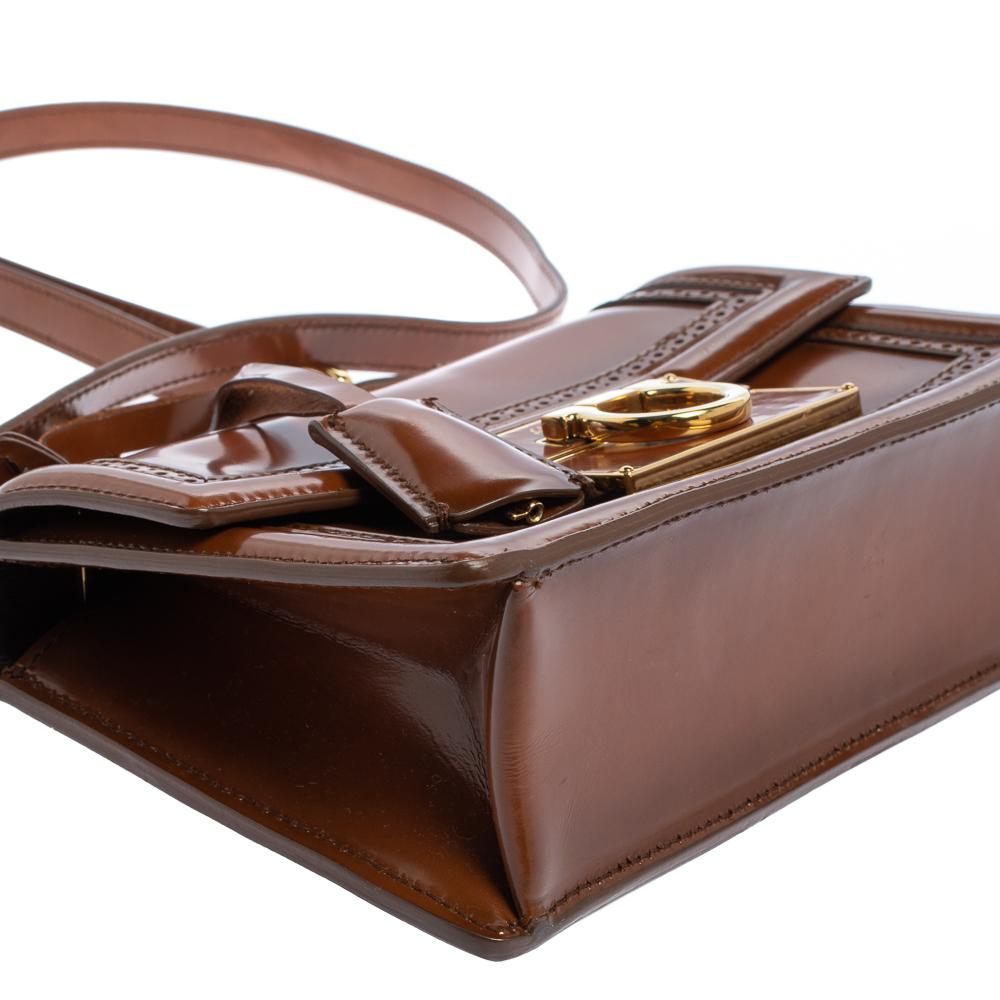 Salvatore Ferragamo Tan Brogue Glossy Leather Aileen Shoulder Bag 5