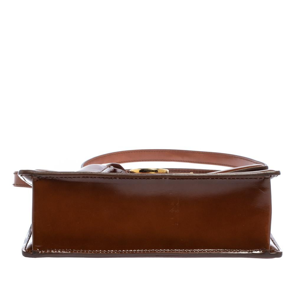 Salvatore Ferragamo Braune Brogue glänzende Leder Aileen Umhängetasche 1