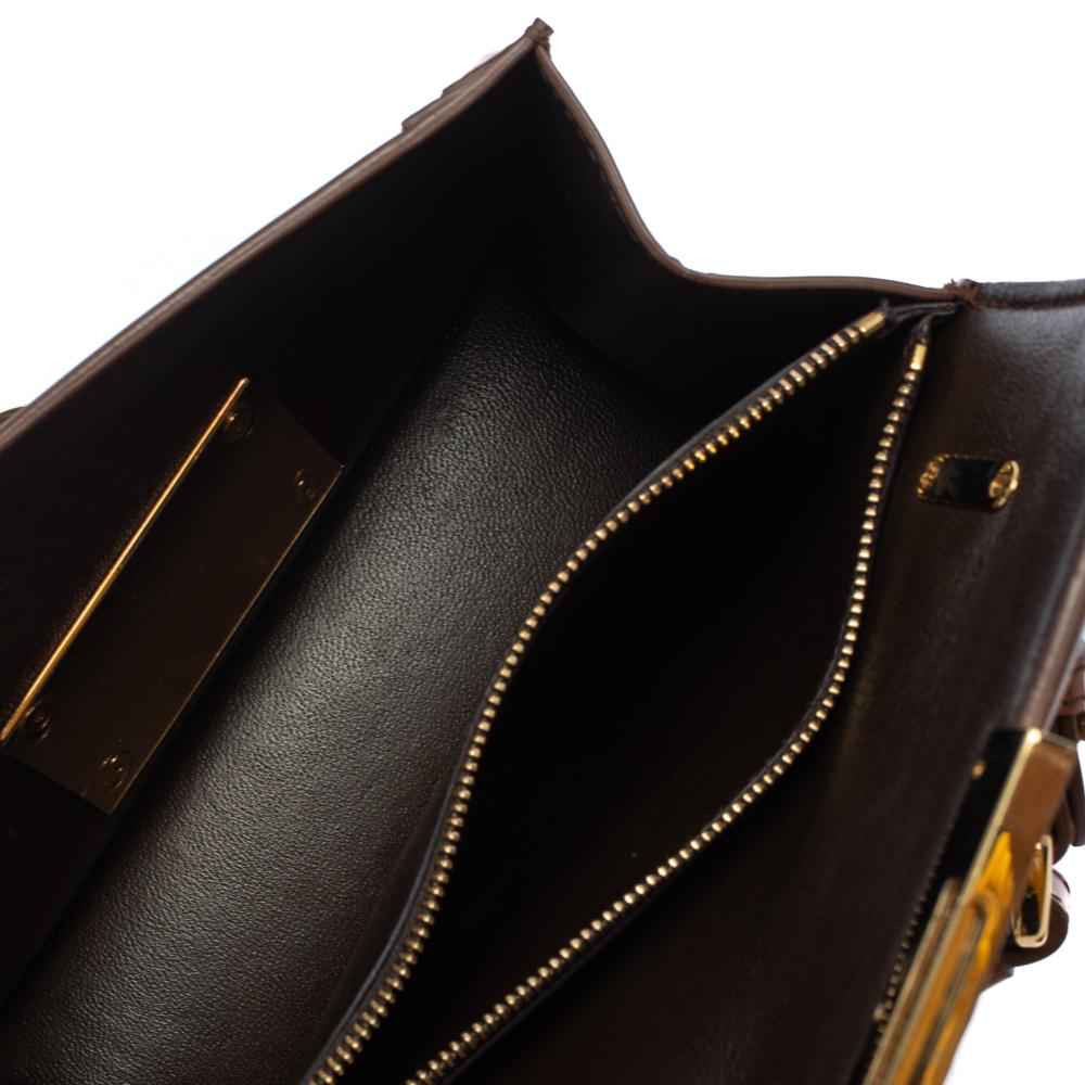 Salvatore Ferragamo Tan Brogue Glossy Leather Aileen Shoulder Bag 1