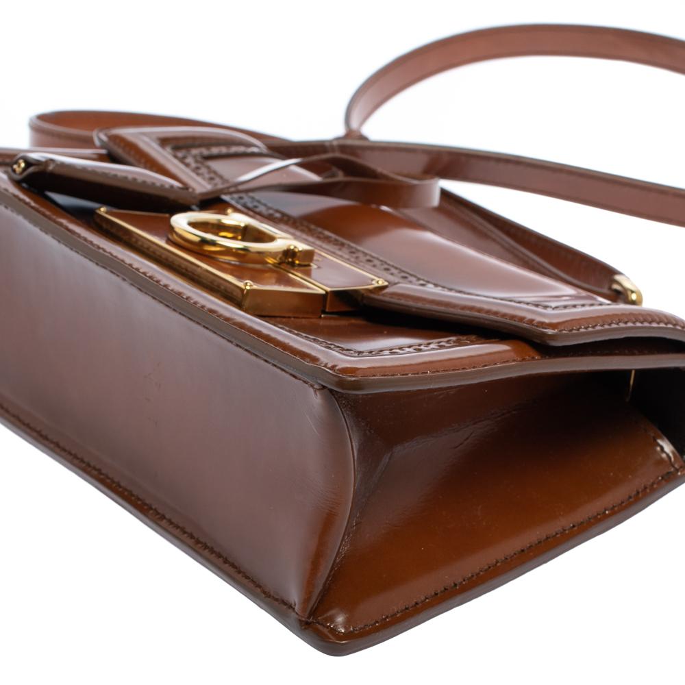 Salvatore Ferragamo Tan Brogue Glossy Leather Aileen Shoulder Bag 3
