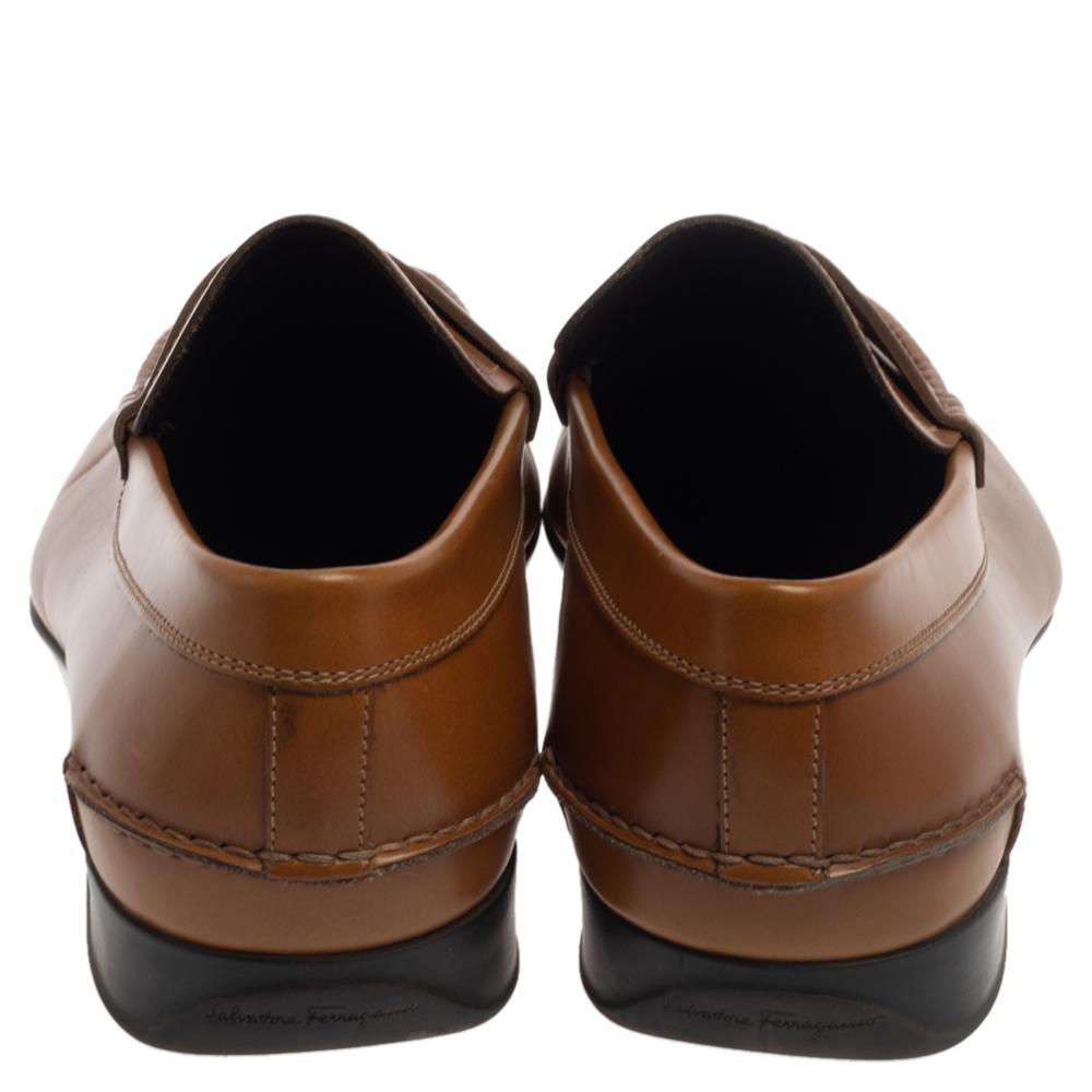 Salvatore Ferragamo Tan Glaze Leather Penny Loafers Size 41 In Good Condition In Dubai, Al Qouz 2
