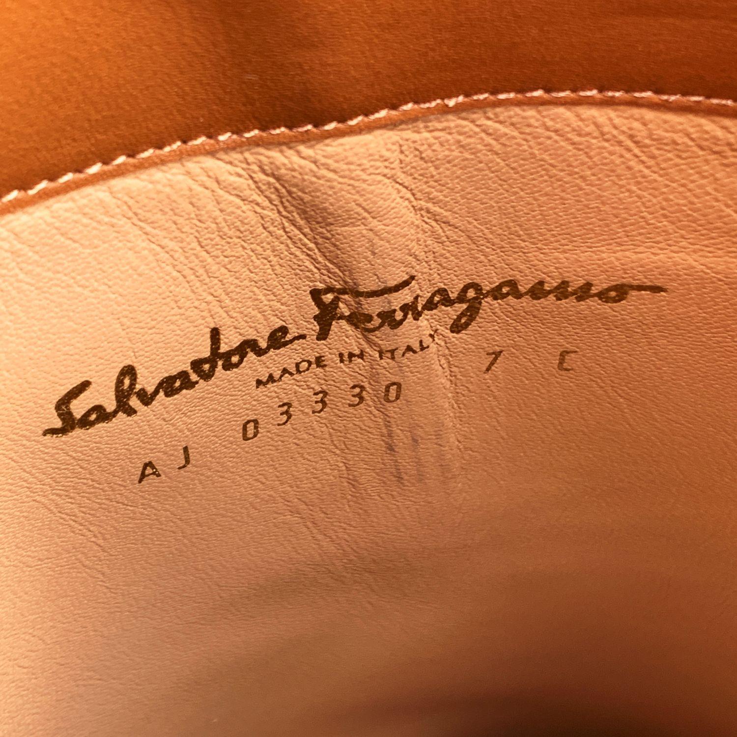 Salvatore Ferragamo Tan Leather Avio 10 Flat Boots Size US 7C EU 37.5 2