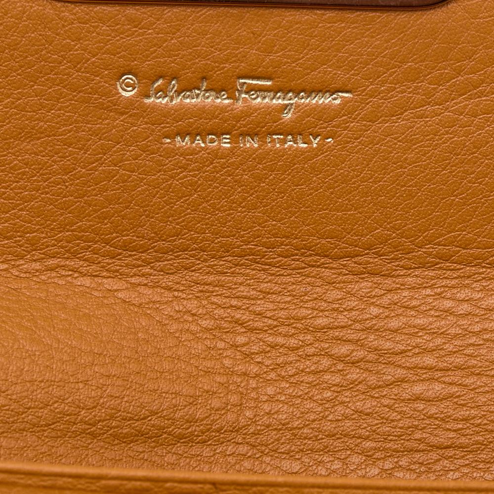 Orange Salvatore Ferragamo Tan Leather Flap Continental Wallet