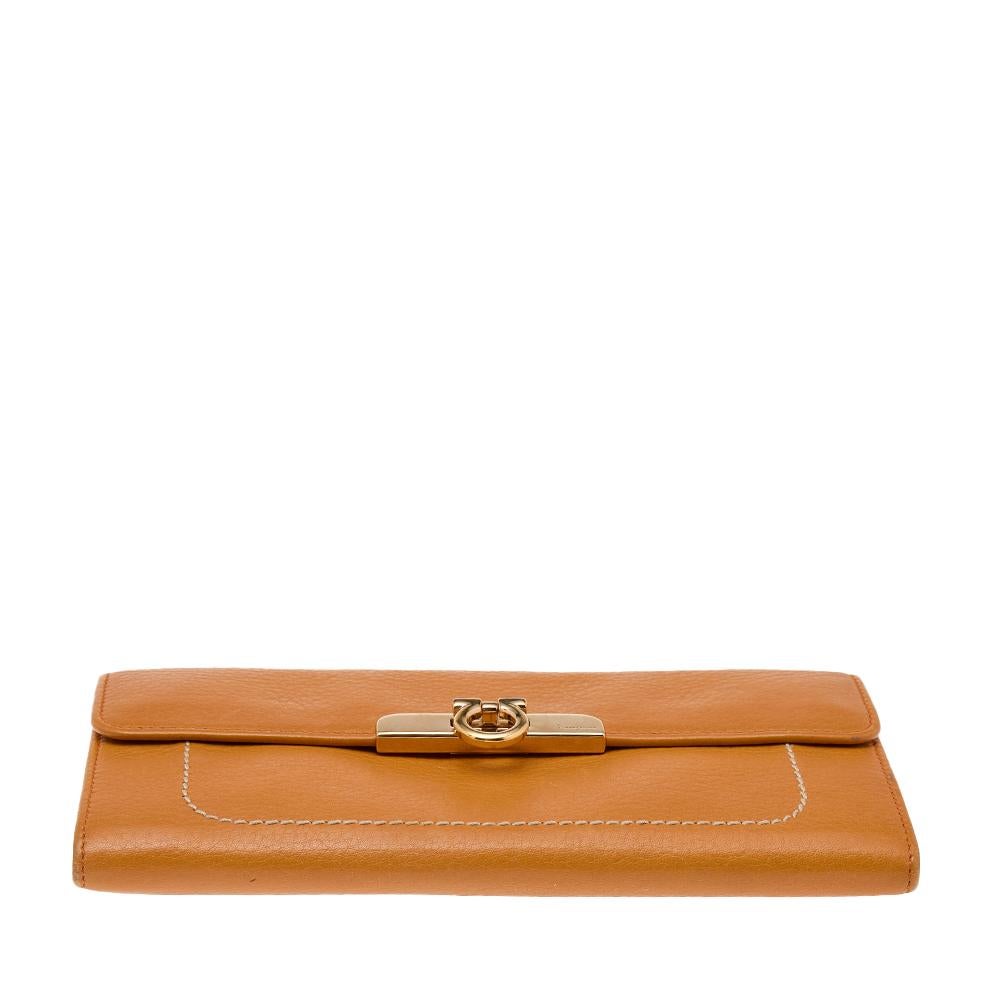 Women's Salvatore Ferragamo Tan Leather Flap Continental Wallet