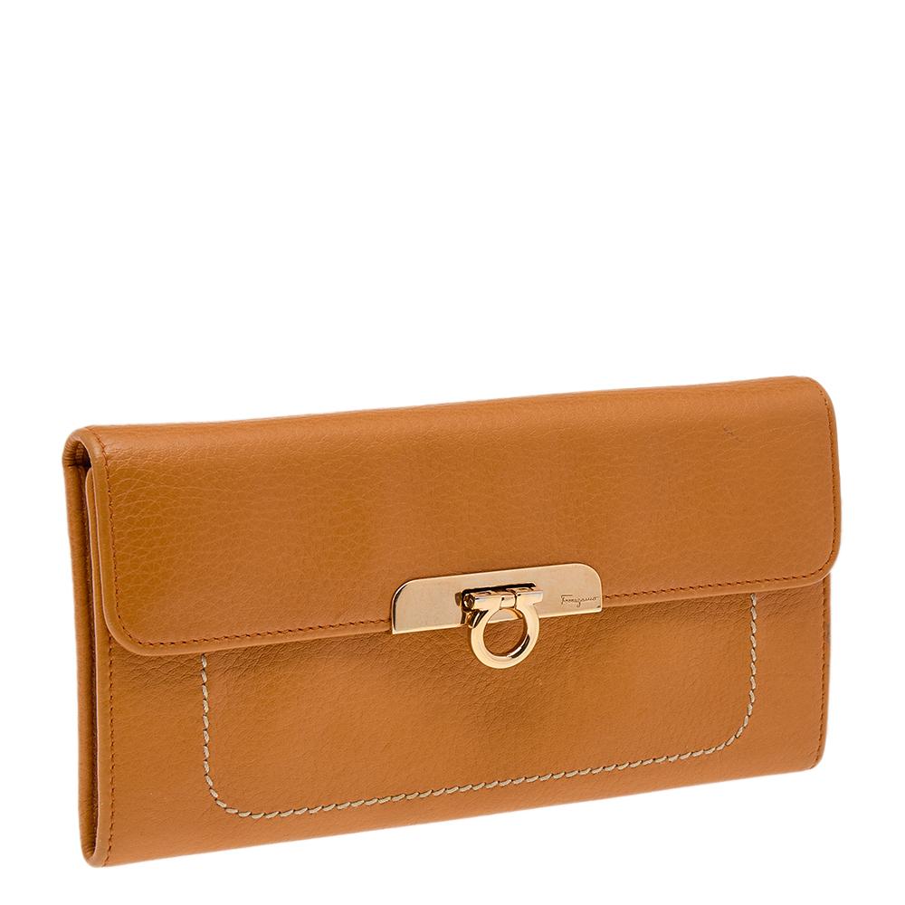 Salvatore Ferragamo Tan Leather Flap Continental Wallet 4