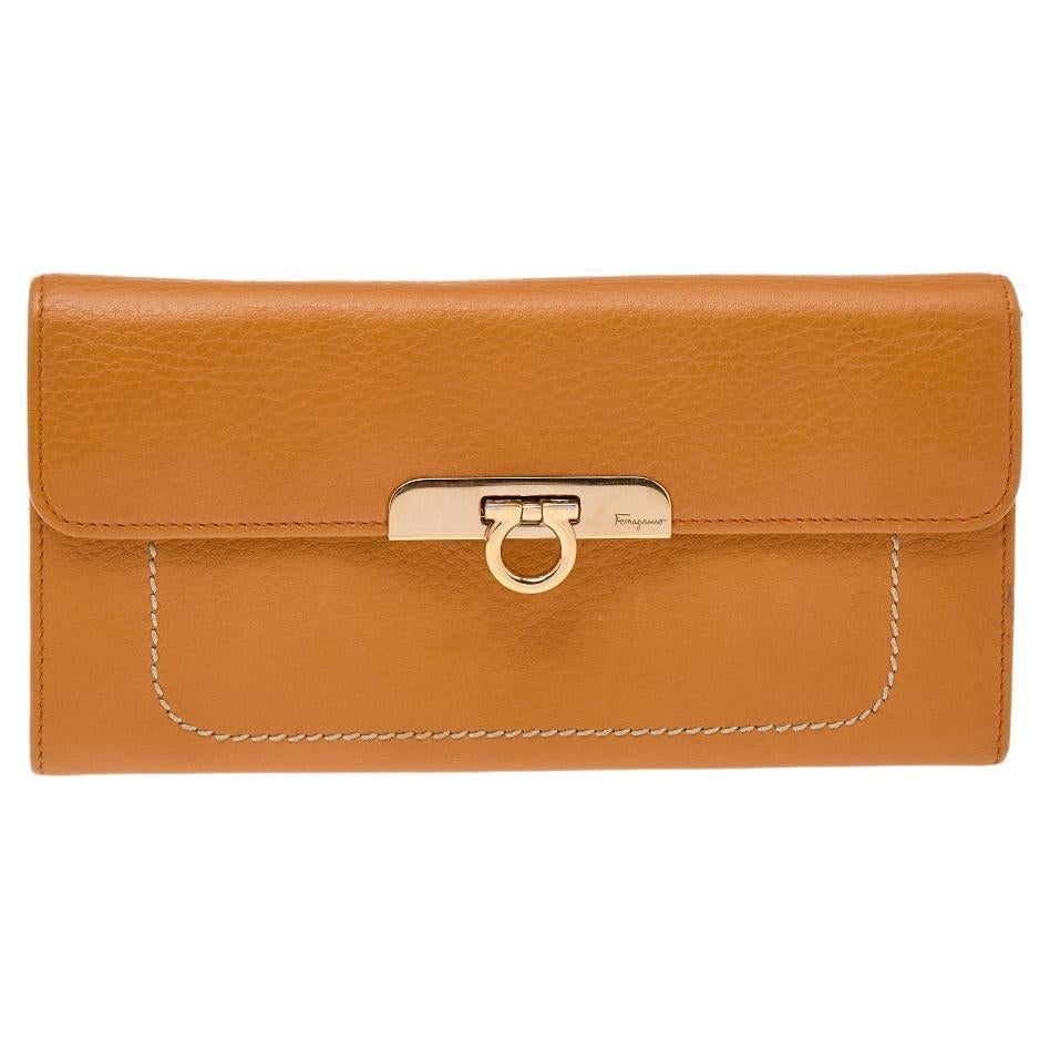 Salvatore Ferragamo Tan Leather Flap Continental Wallet