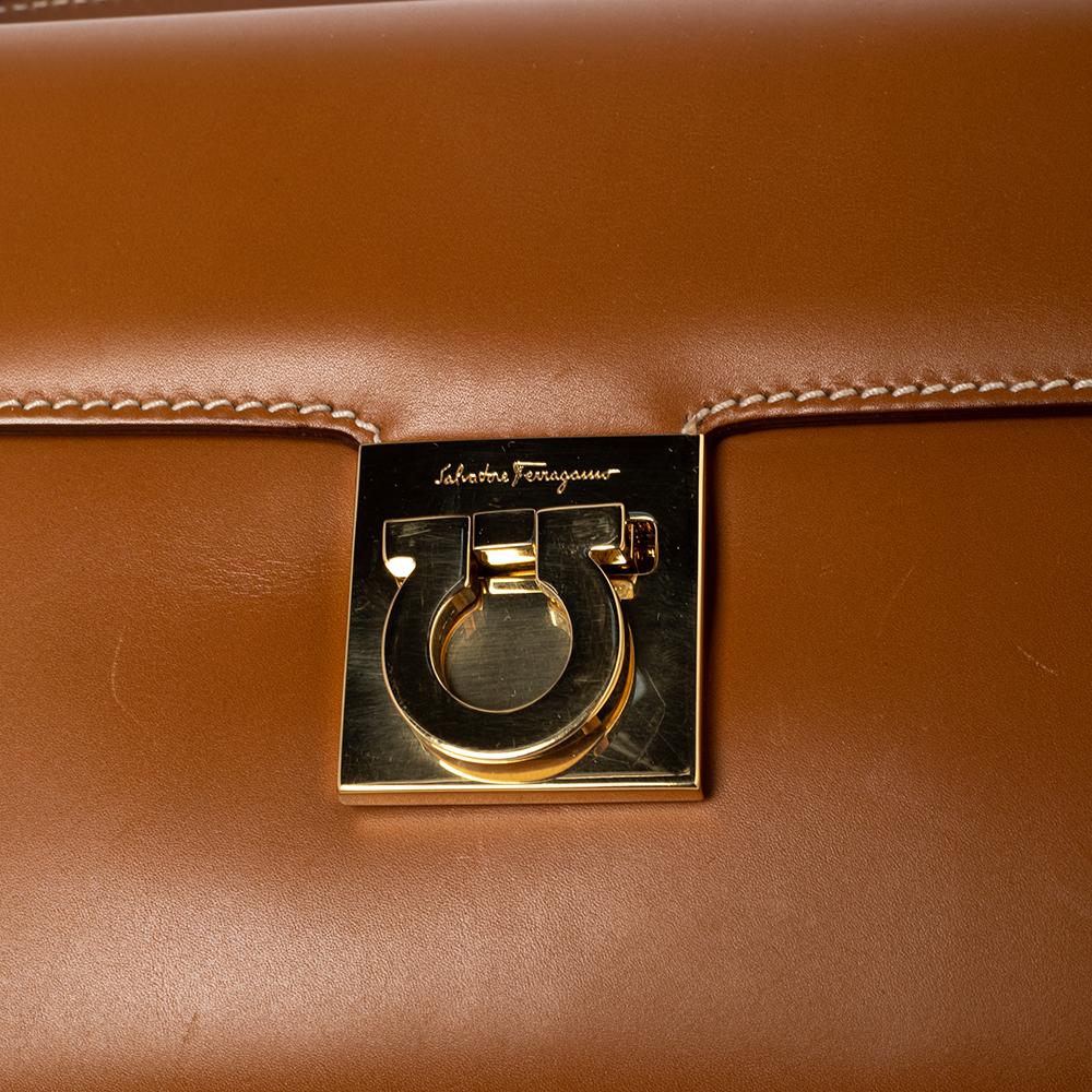 Salvatore Ferragamo Tan Leather Gancini Flap Shoulder Bag 5