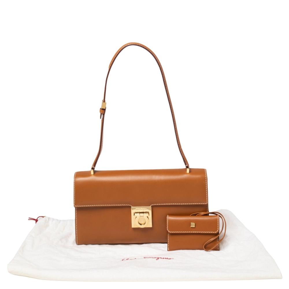 Salvatore Ferragamo Tan Leather Gancini Flap Shoulder Bag 6