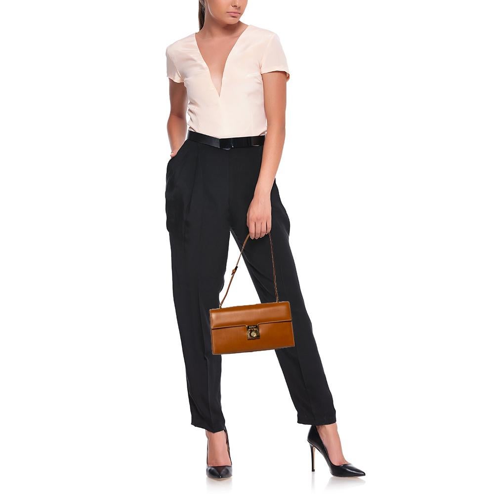 Orange Salvatore Ferragamo Tan Leather Gancini Flap Shoulder Bag
