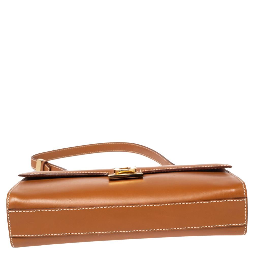Women's Salvatore Ferragamo Tan Leather Gancini Flap Shoulder Bag