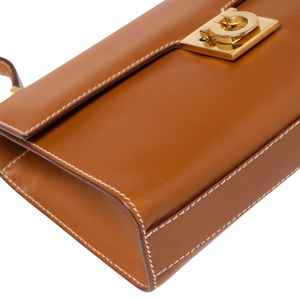 Salvatore Ferragamo Tan Leather Gancini Flap Shoulder Bag 1