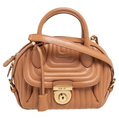 Salvatore Ferragamo Tan Quilted Leather Small Fiamma Satchel