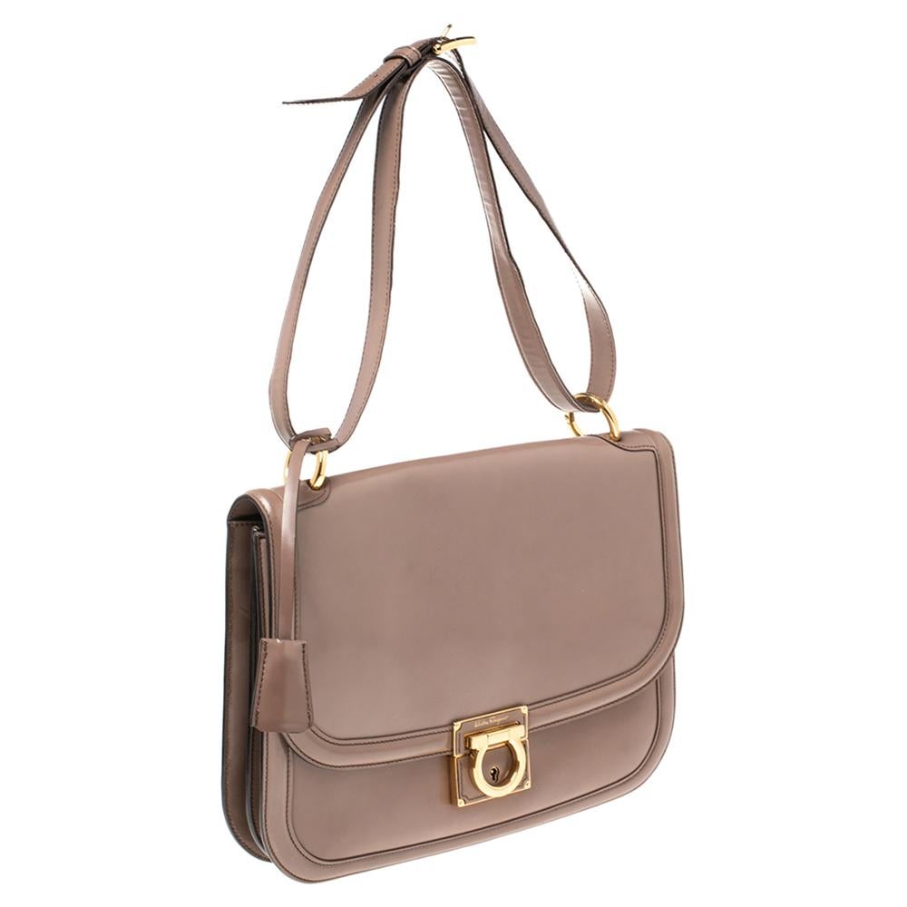 Brown Salvatore Ferragamo Taupe Leather Jody Shoulder Bag