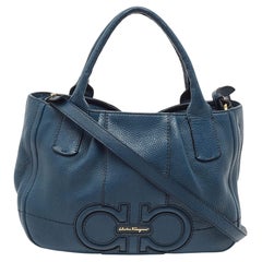 Salvatore Ferragamo Teal Blue Leather Gancini Tote