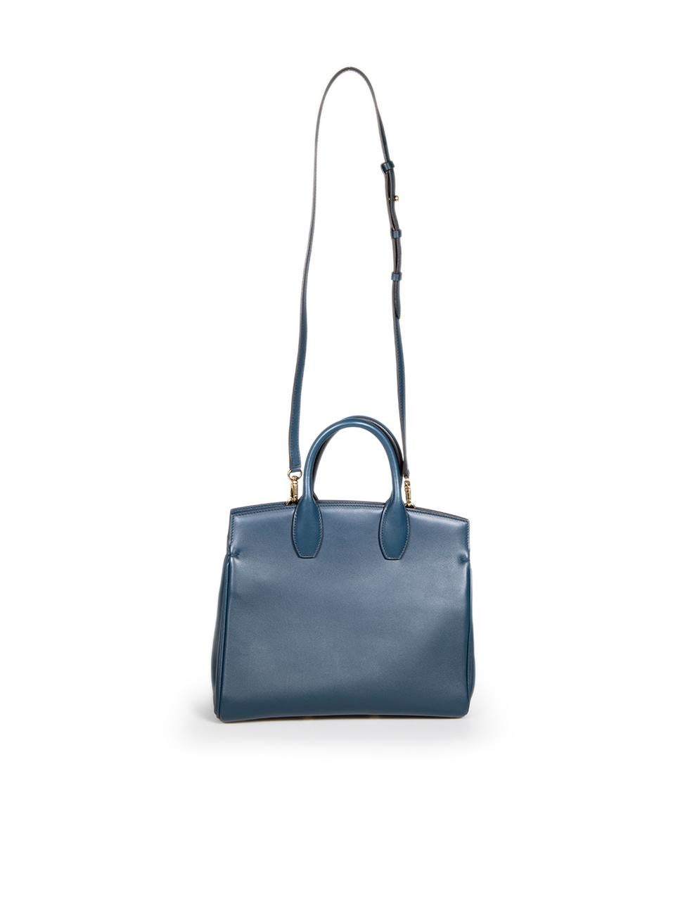 Gray Salvatore Ferragamo Teal Leather Studio Handbag