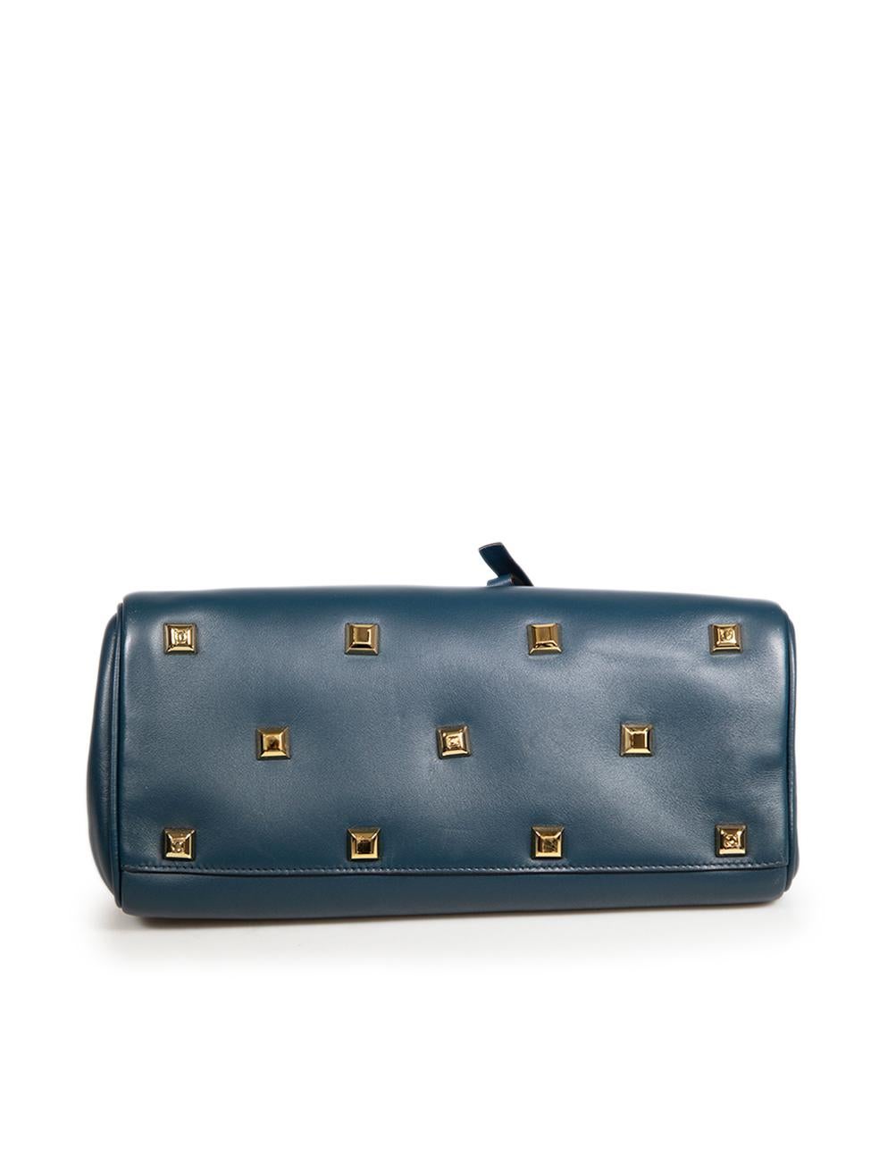 Salvatore Ferragamo Teal Leather Studio Handbag In Good Condition In London, GB