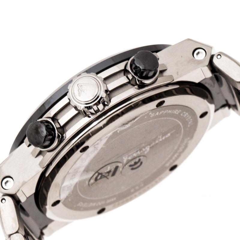 Salvatore Ferragamo Titan-Keramik F-80 F55 Herrenarmbanduhr 44 mm im Zustand „Gut“ im Angebot in Dubai, Al Qouz 2