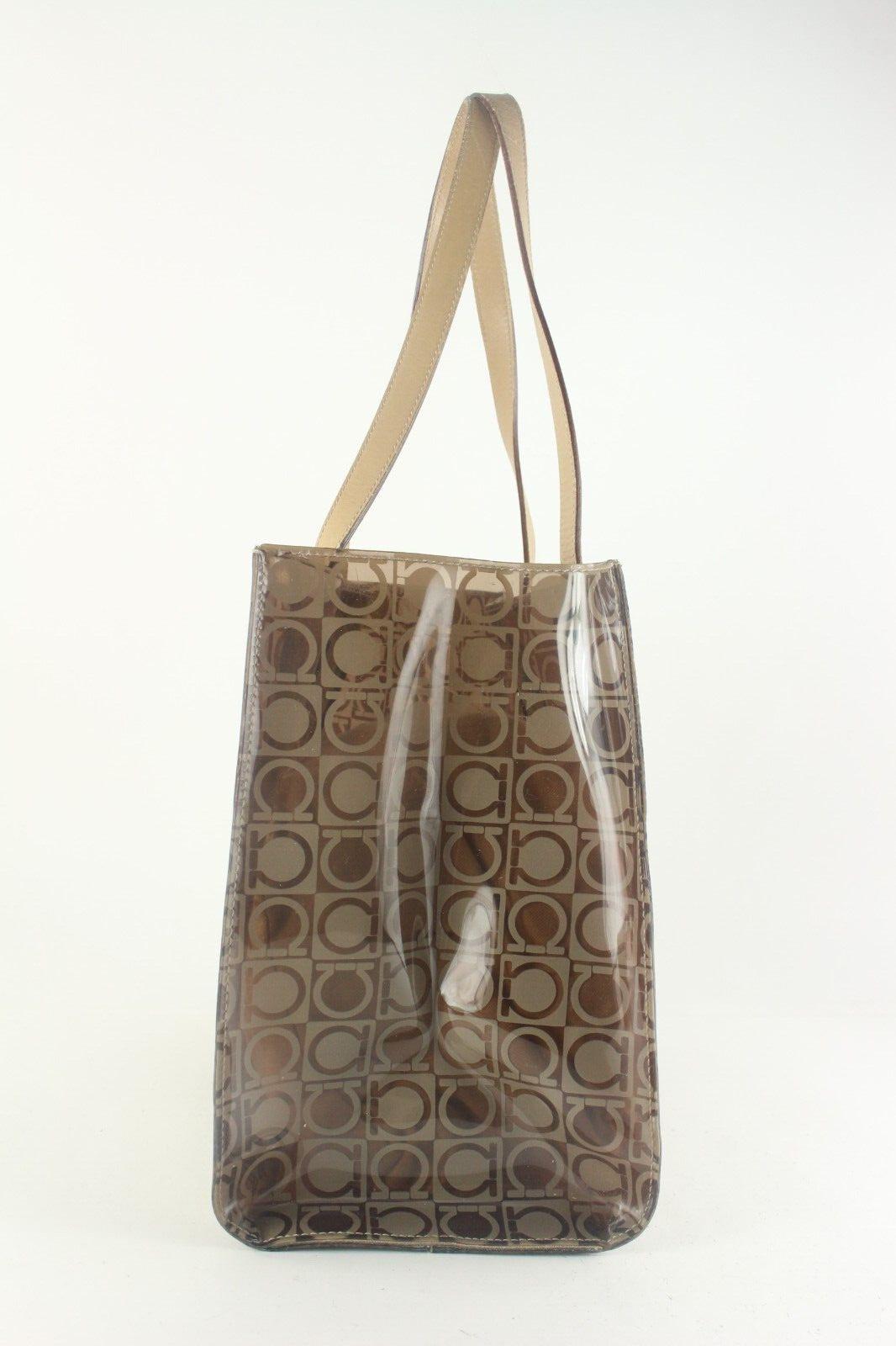 Brown SALVATORE FERRAGAMO Translucent Gancini Logo Shopper Tote Shoulder Bag 1SF726K For Sale