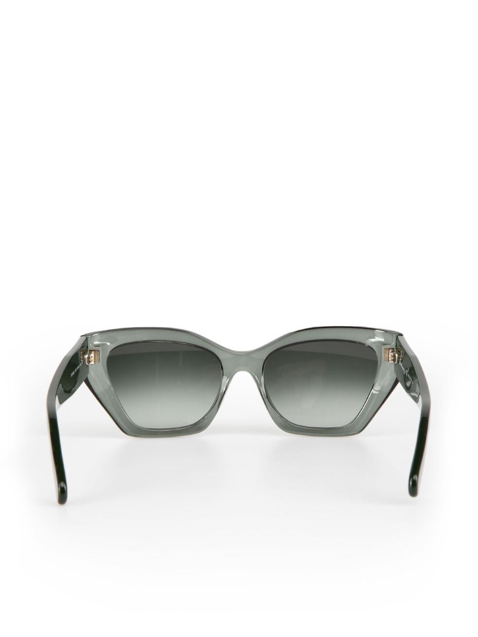 Salvatore Ferragamo Transparent Forest Green Gradient Square Sunglasses In New Condition For Sale In London, GB