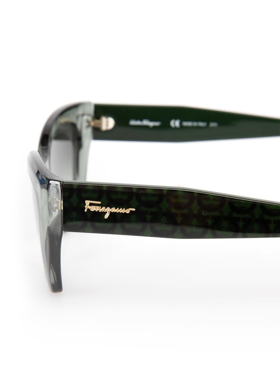 Salvatore Ferragamo Transparent Forest Green Gradient Square Sunglasses For Sale 1