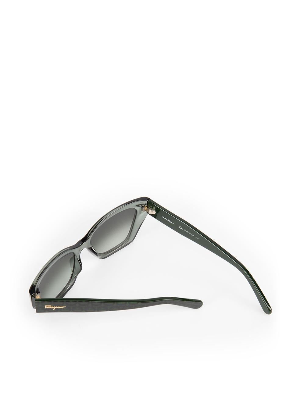 Salvatore Ferragamo Transparent Forest Green Gradient Square Sunglasses For Sale 2