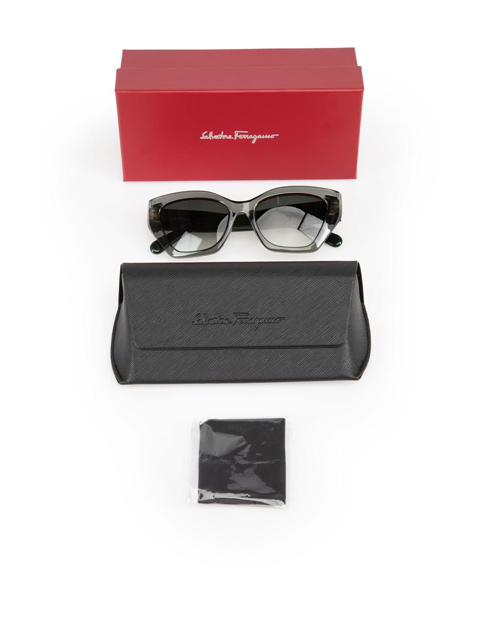 Salvatore Ferragamo Transparent Forest Green Gradient Square Sunglasses For Sale 3