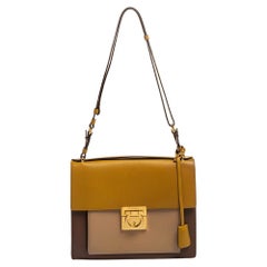 Used Salvatore Ferragamo Tri Color Leather Marisol Top Handle Bag