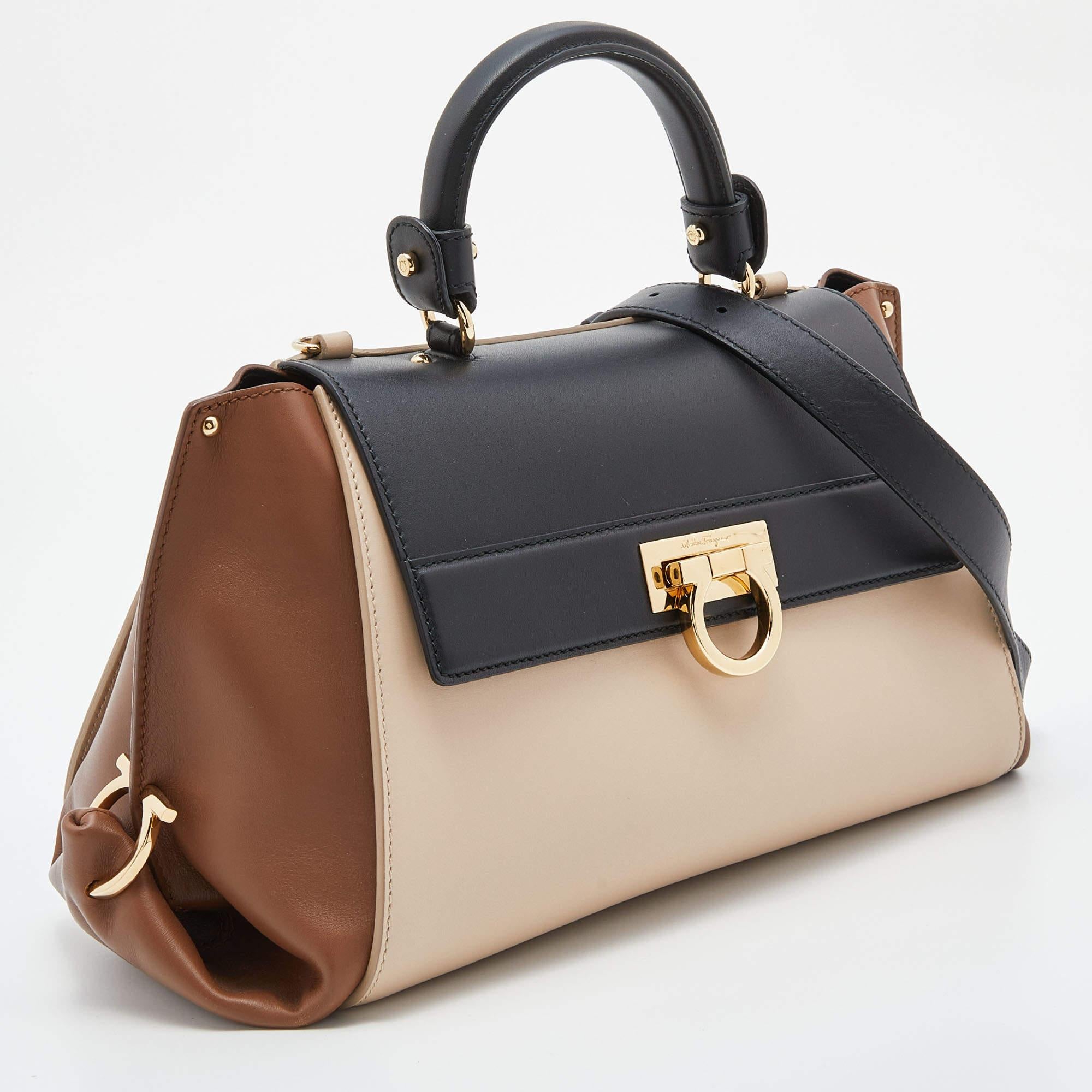 Salvatore Ferragamo Tri Color Leather Medium Sofia Top Handle Bag In Good Condition In Dubai, Al Qouz 2