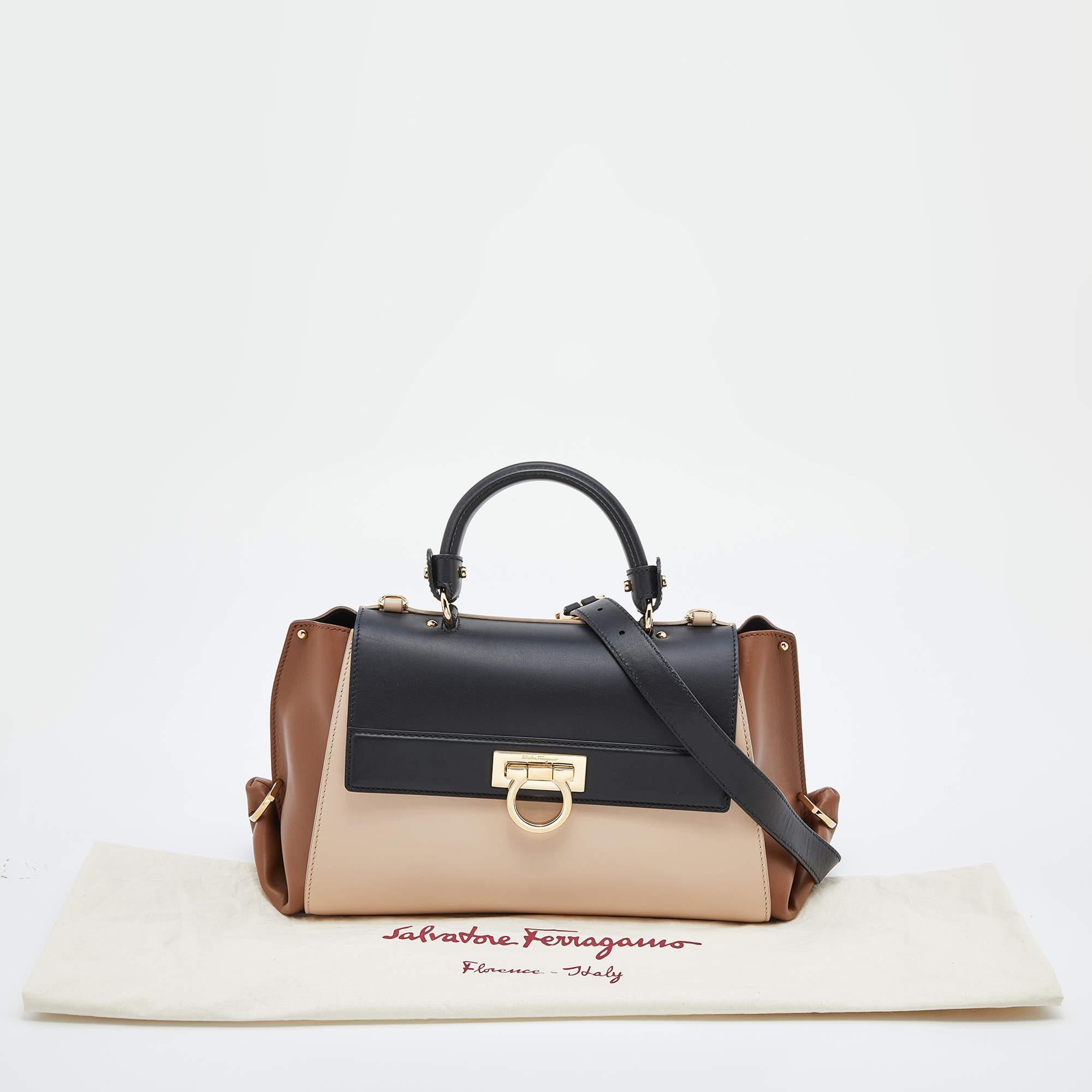 Salvatore Ferragamo Tri Color Leather Medium Sofia Top Handle Bag 4