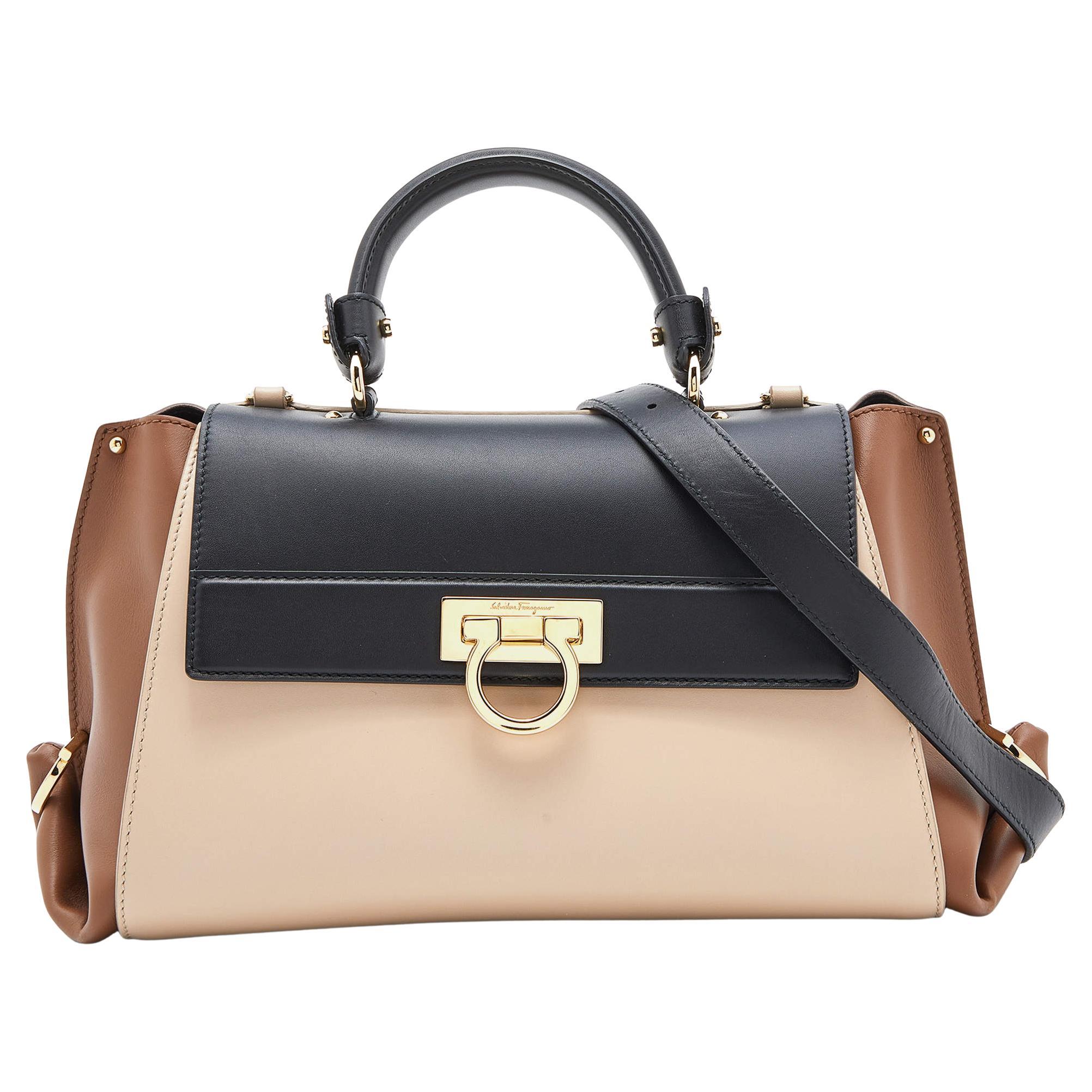 Salvatore Ferragamo Tri Color Leather Medium Sofia Top Handle Bag For Sale  at 1stDibs