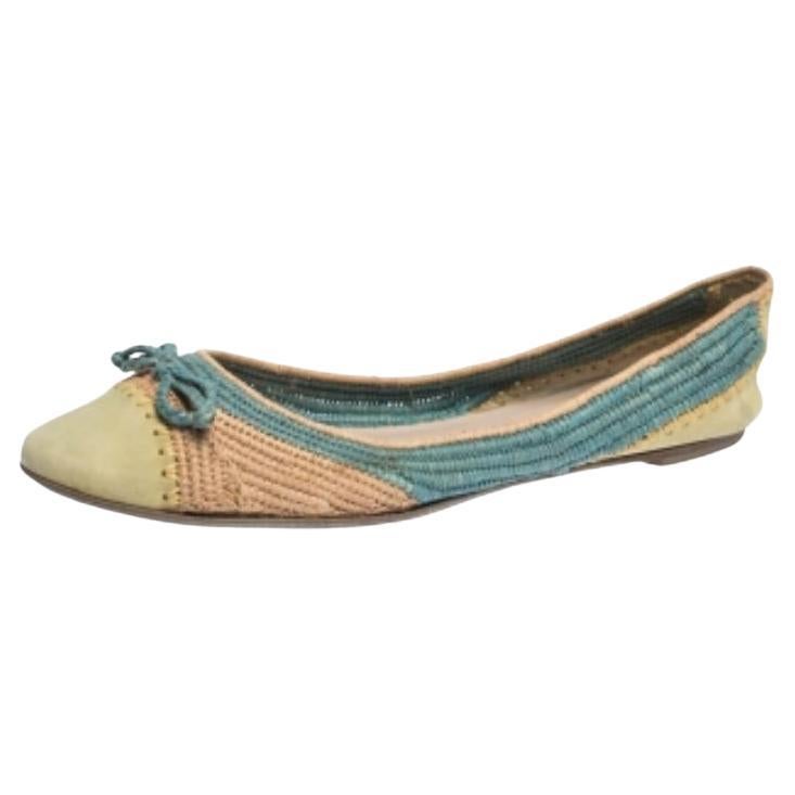 Salvatore Ferragamo Bailarinas con Lazo de Piel de Nubuck Raffia Tricolor Talla 38.5