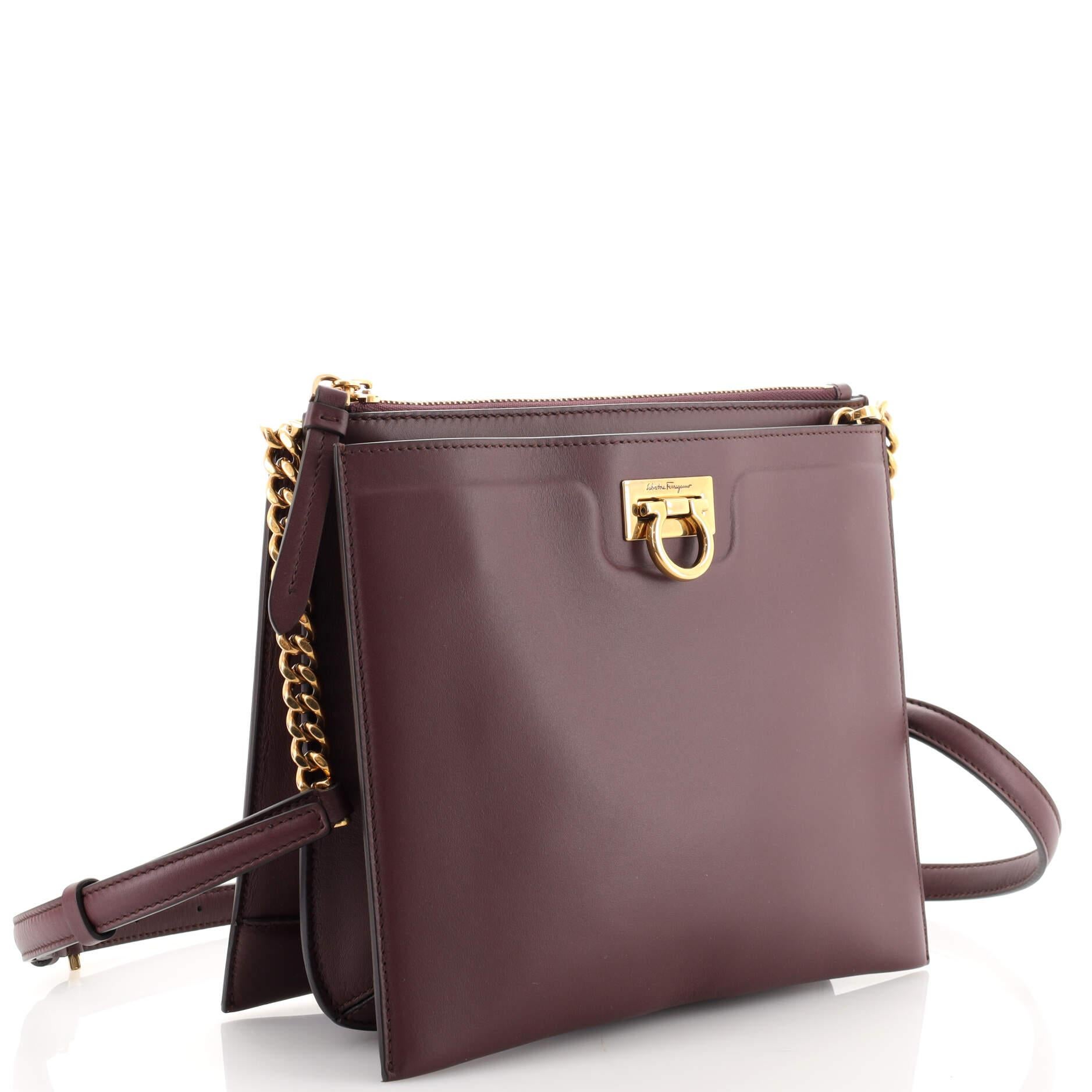 Salvatore Ferragamo Trifolio Crossbody Bag Leather In Good Condition In NY, NY