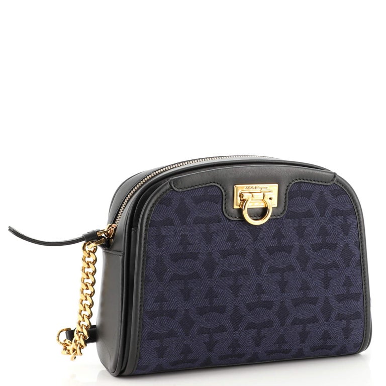 Salvatore Ferragamo Trifolio Crossbody Bag Printed Canvas with Leather Mini For Sale at 1stDibs