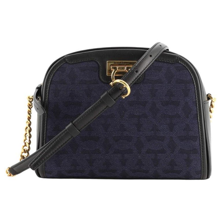 Salvatore Ferragamo Trifolio Crossbody Bag Printed Canvas with Leather Mini For Sale at 1stDibs