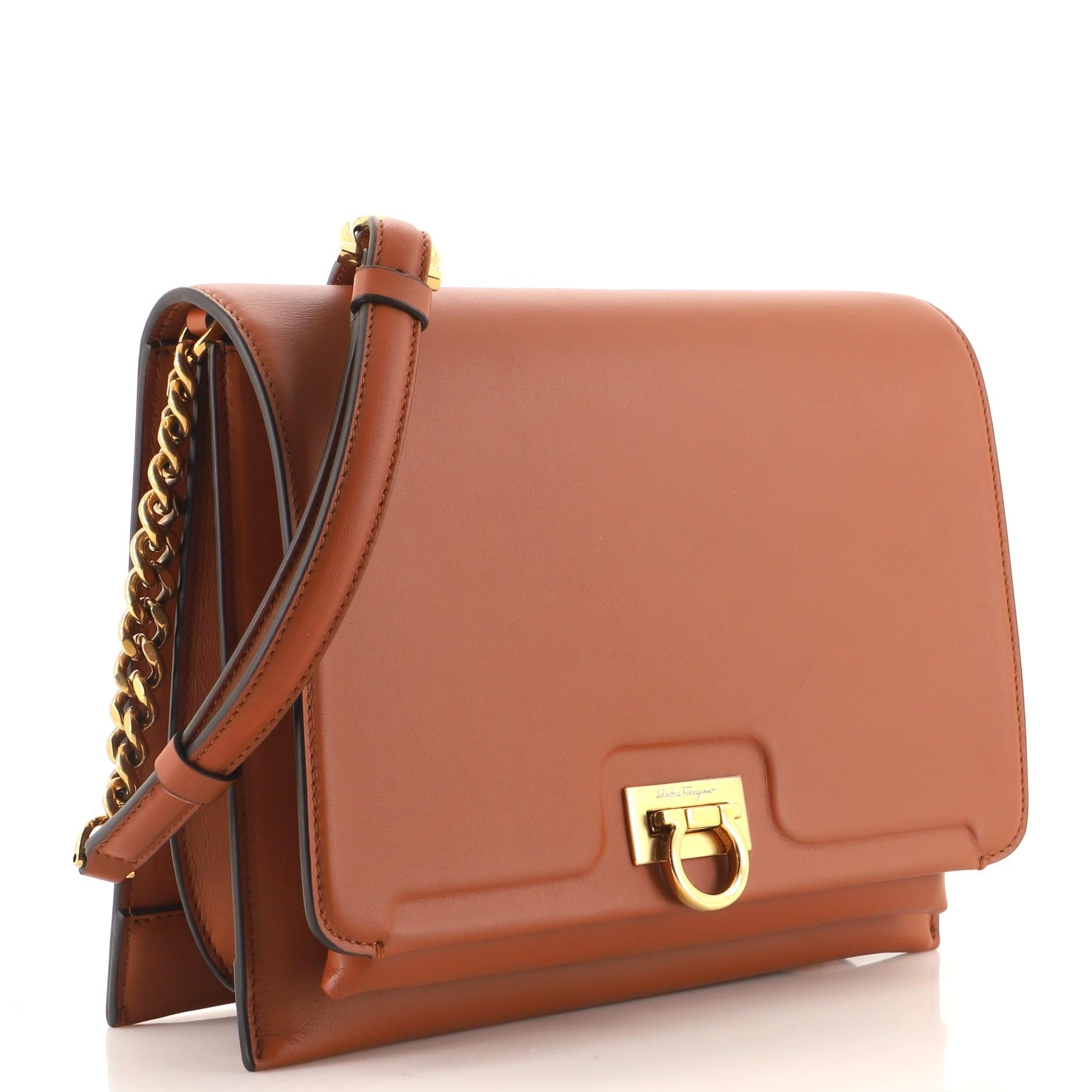Brown Salvatore Ferragamo Trifolio Flap Bag Leather Medium