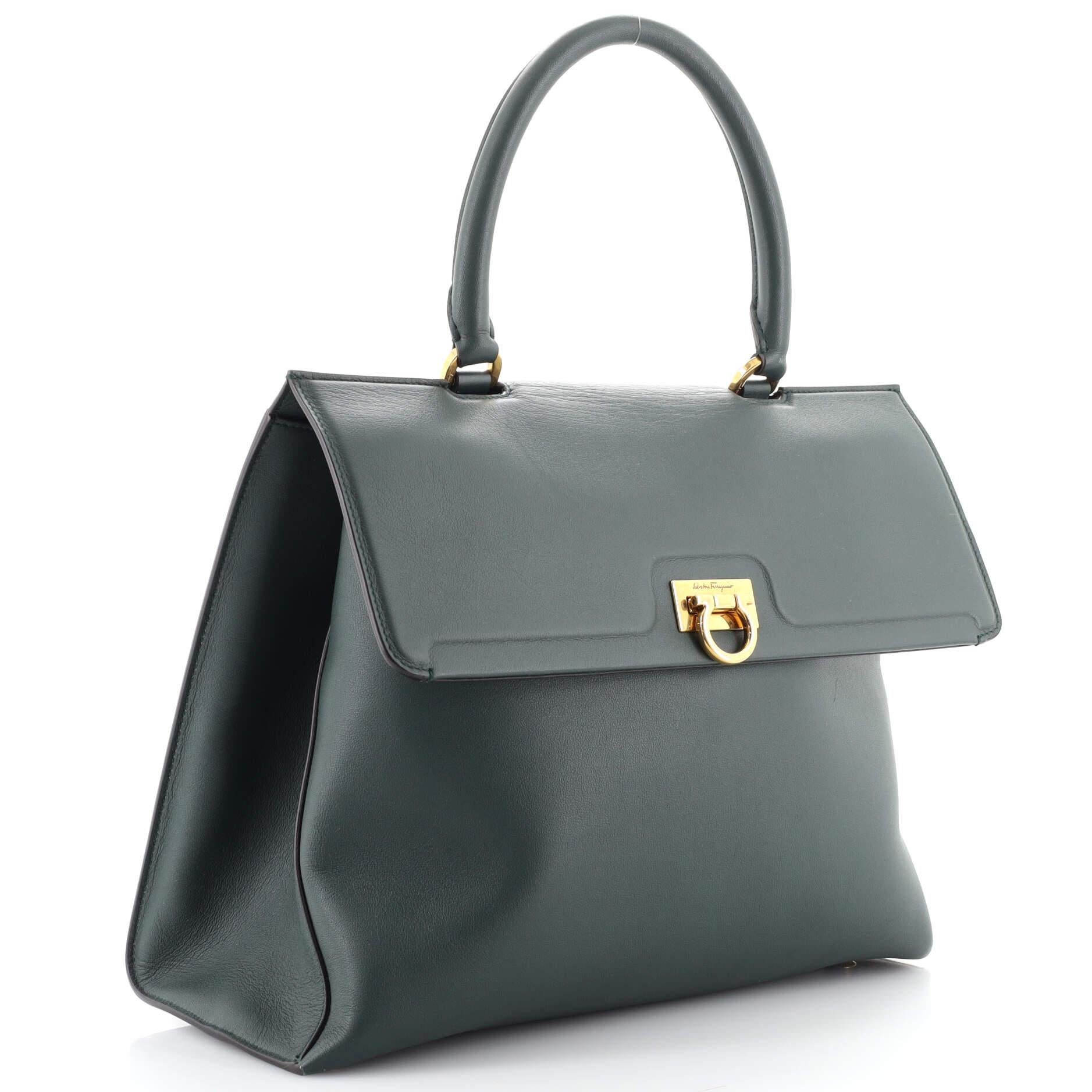 Black Salvatore Ferragamo Trifolio Top Handle Bag Leather Medium
