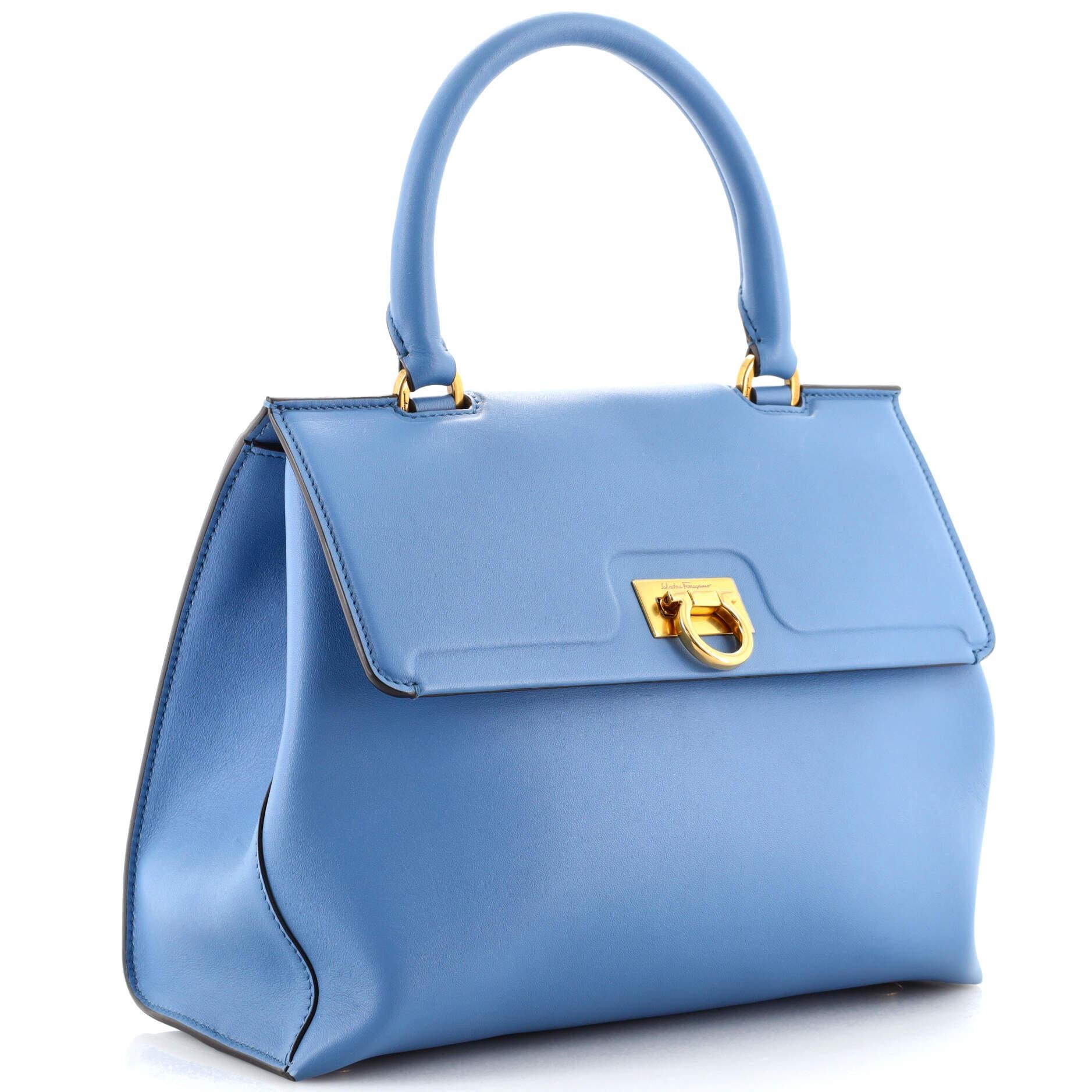 Salvatore Ferragamo Trifolio Top Handle Bag Leather Small In Good Condition In NY, NY