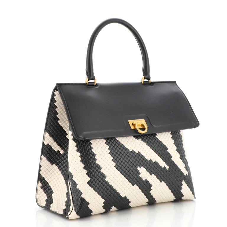 Salvatore Ferragamo Trifolio Top Handle Bag Woven Leather Medium For ...