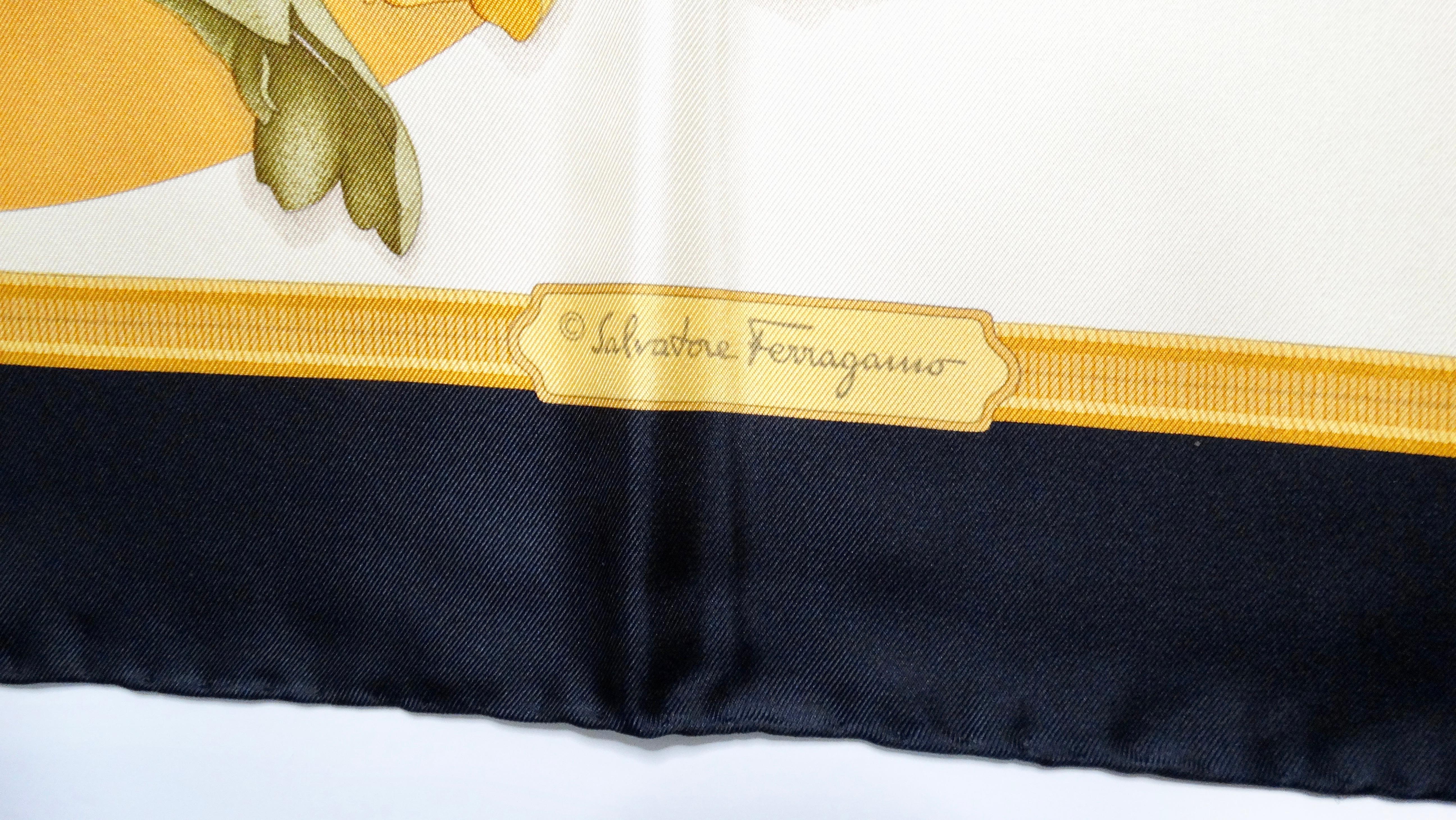 Orange Salvatore Ferragamo Tropical Bird Print Silk Scarf circa 1990s For Sale