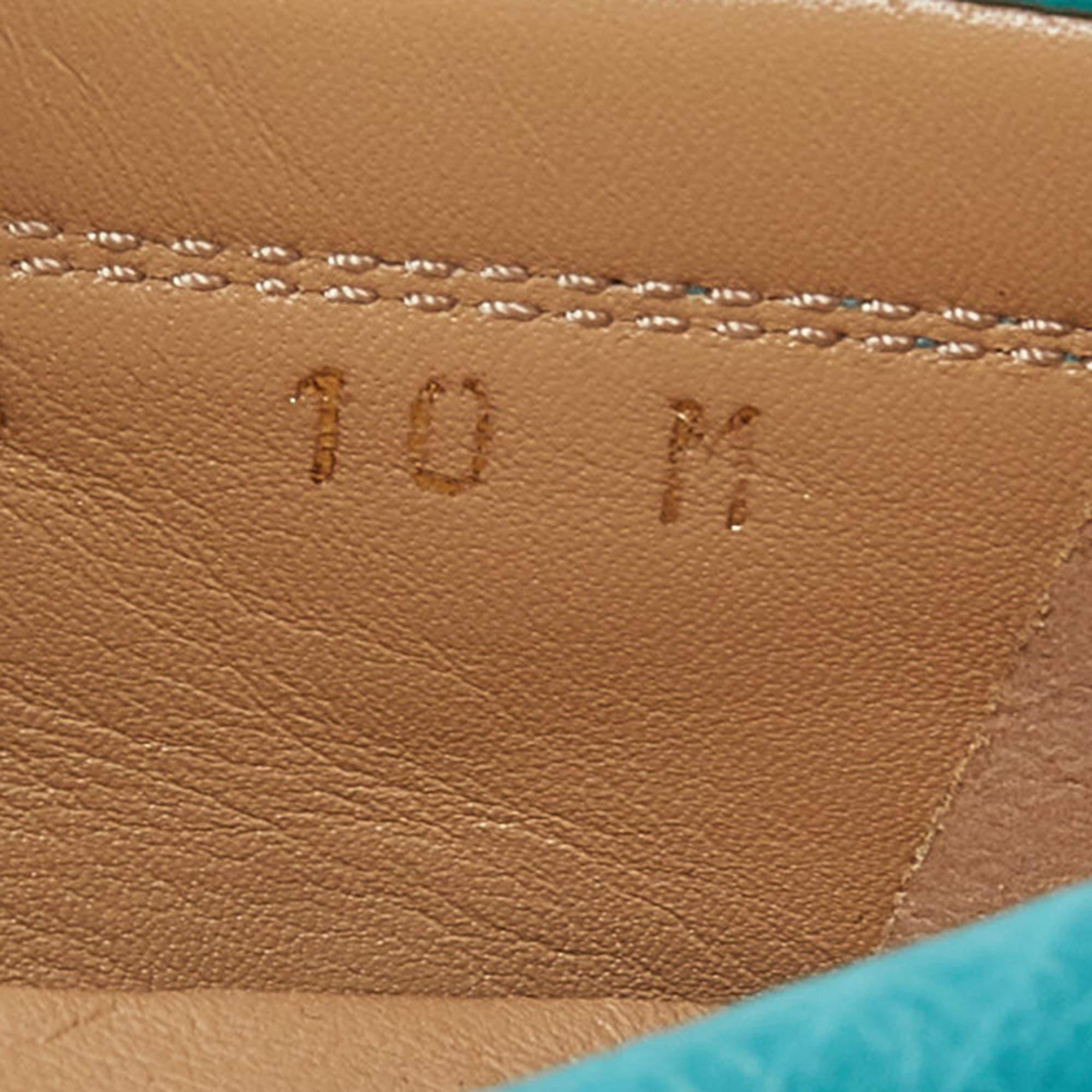 Salvatore Ferragamo Turquoise Ostrich Leather Saba Slip On Loafers  4