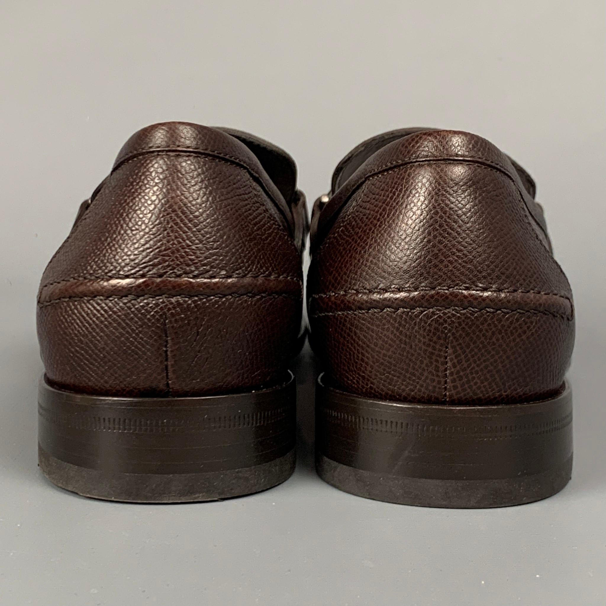 Black SALVATORE FERRAGAMO Twist Size 8 Dark Brown Pebble Leather Loafers
